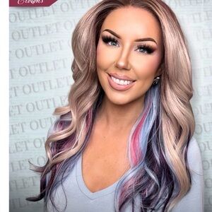 No Globe Chelsey Smith Crowns PetiteWig with Pink & Blue Highlights